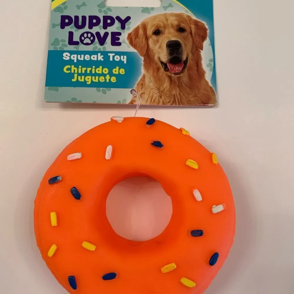 Donut With Sprinkles- Dog Squeak Toy- Orange